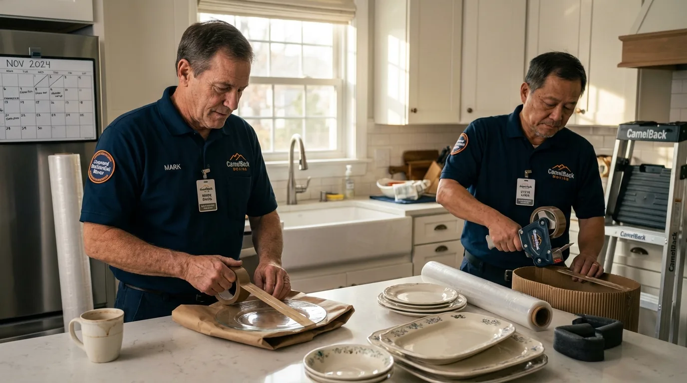 Professional crew packing kitchen dishware in Doylestown, PA